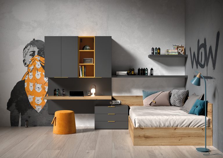 Cama con arcón mesa de estudio a medida vulcano diseño barcelona