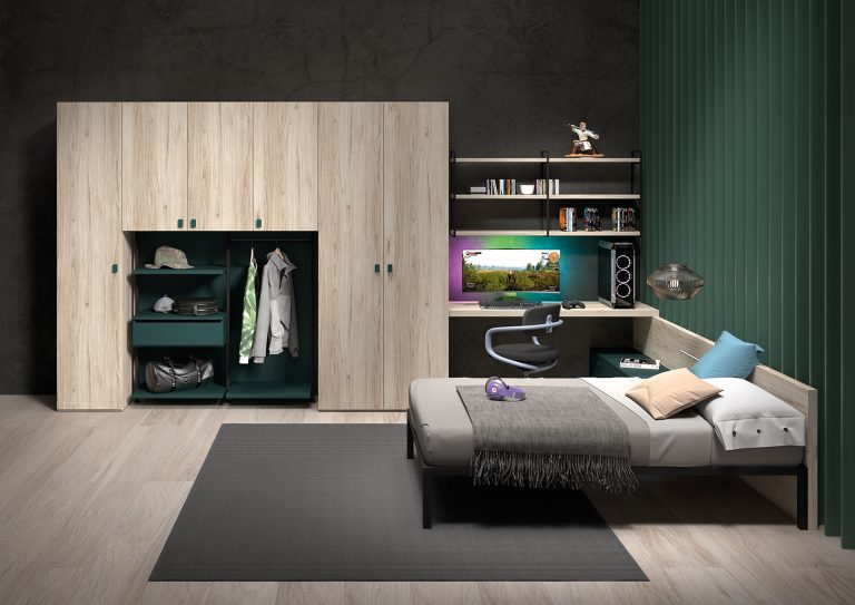 Habitación juvenil gamer armario vestidor mesa de estudio ordenador a medida diseño barcelona