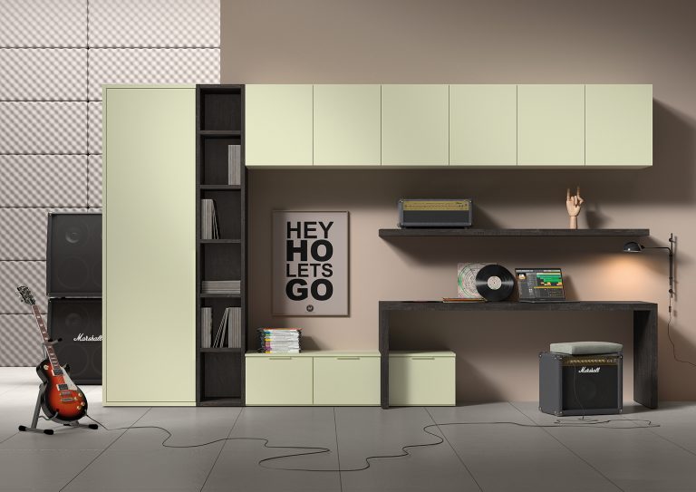 Zona de estudio despacho puertas altillo menta ordenador a medida diseño barcelona
