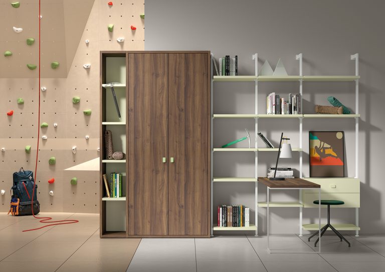 Zona de estudio librería metál y madera armario 2 puertas a medida diseño barcelona