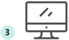 A la derecha se muestra un icono de un monitor de computadora. A la izquierda del monitor hay un círculo azul claro con el número "3" dentro. Los íconos están representados en un estilo de arte lineal simple, minimalista, en blanco y negro.